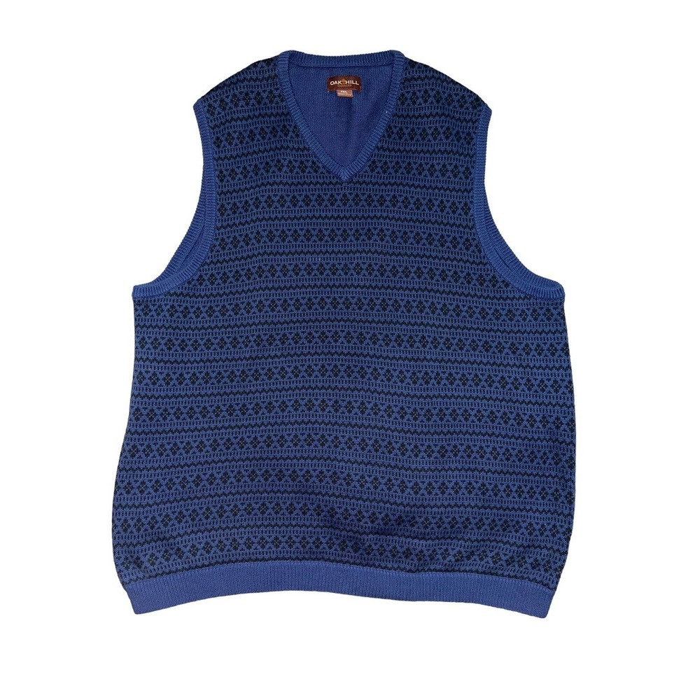 Oak Hill Men's Size 3XL Pullover Sweater Vest Crosshatch Blue Solid Classic Men
